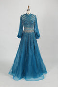 Beaded High Neck Long Sleeve A Line Mother of the Bride Dress MC122