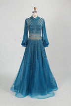 Beaded High Neck Long Sleeve A Line Mother of the Bride Dress MC122