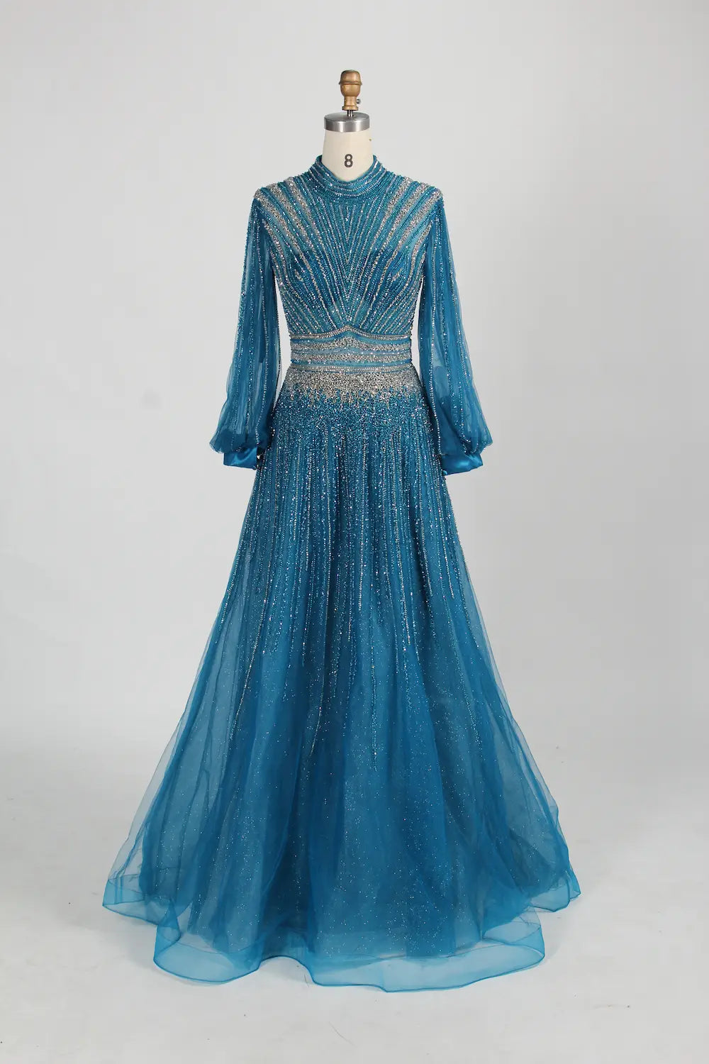 Beaded High Neck Long Sleeve A Line Mother of the Bride Dress MC122