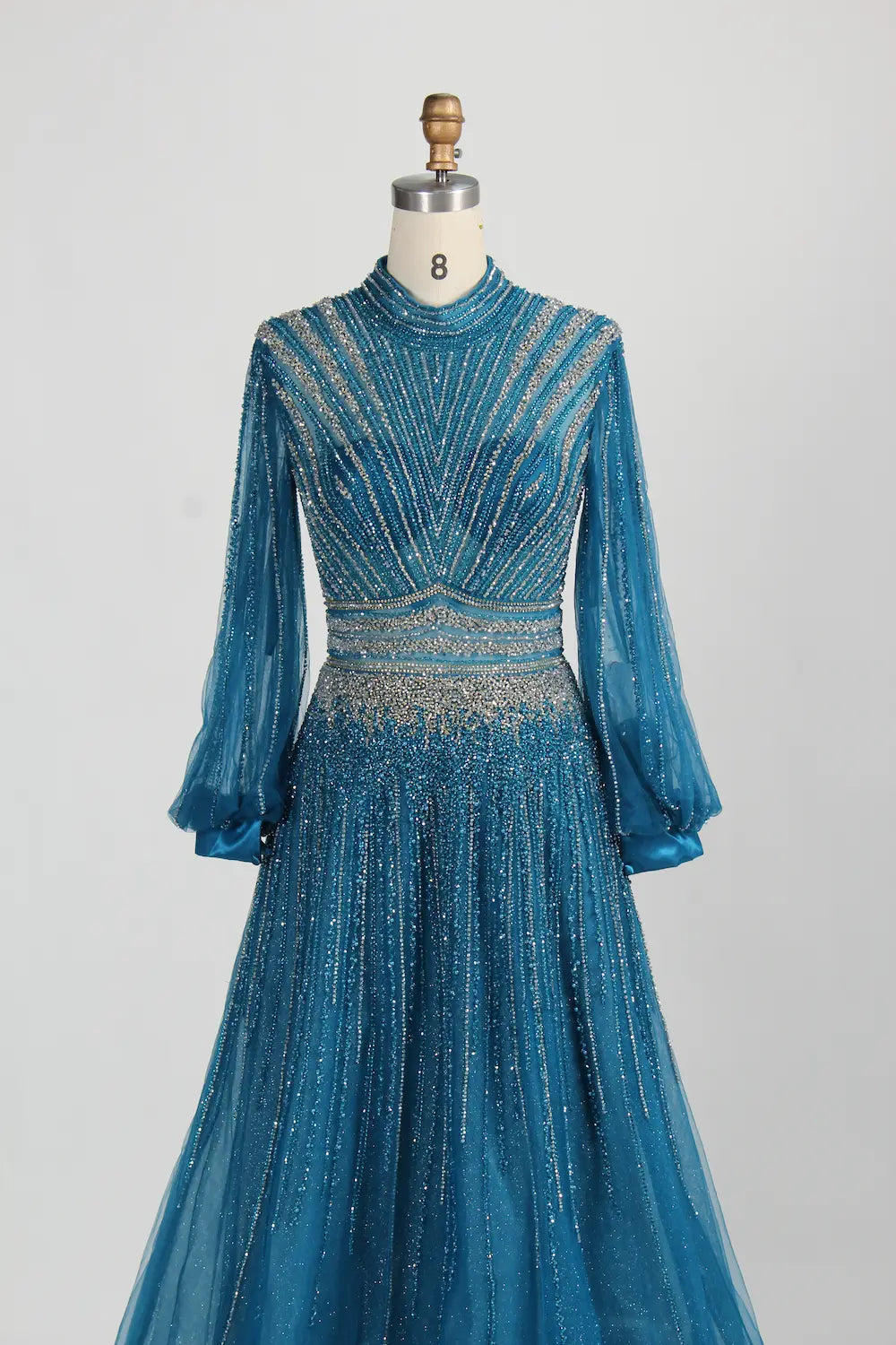 Beaded High Neck Long Sleeve A Line Mother of the Bride Dress MC122
