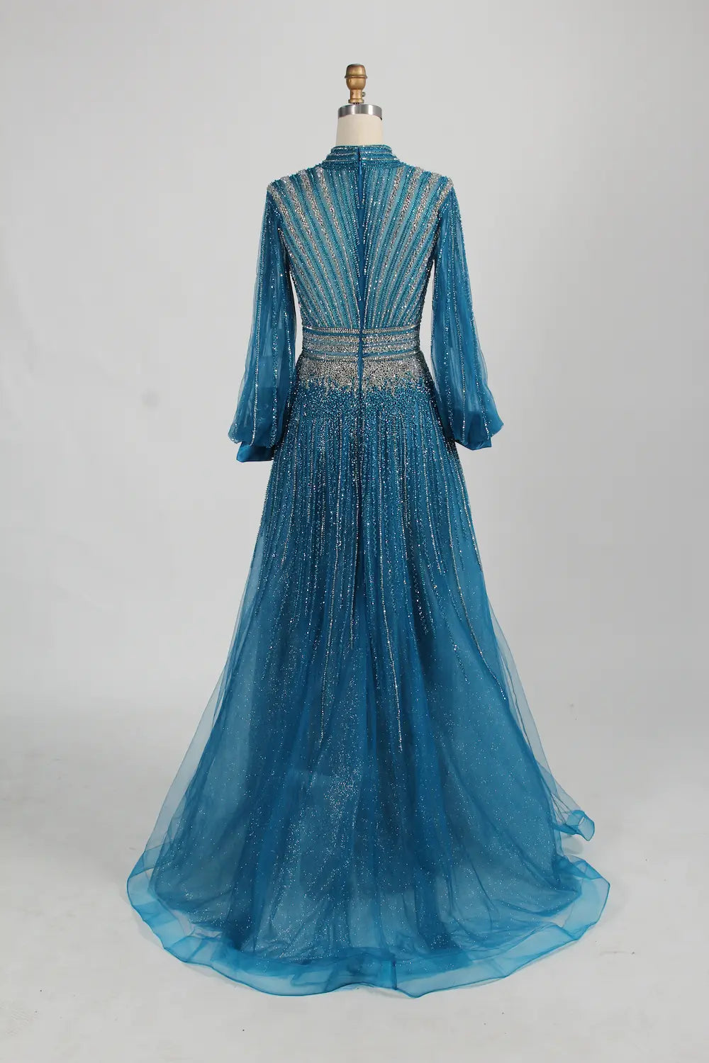 Beaded High Neck Long Sleeve A Line Mother of the Bride Dress MC122