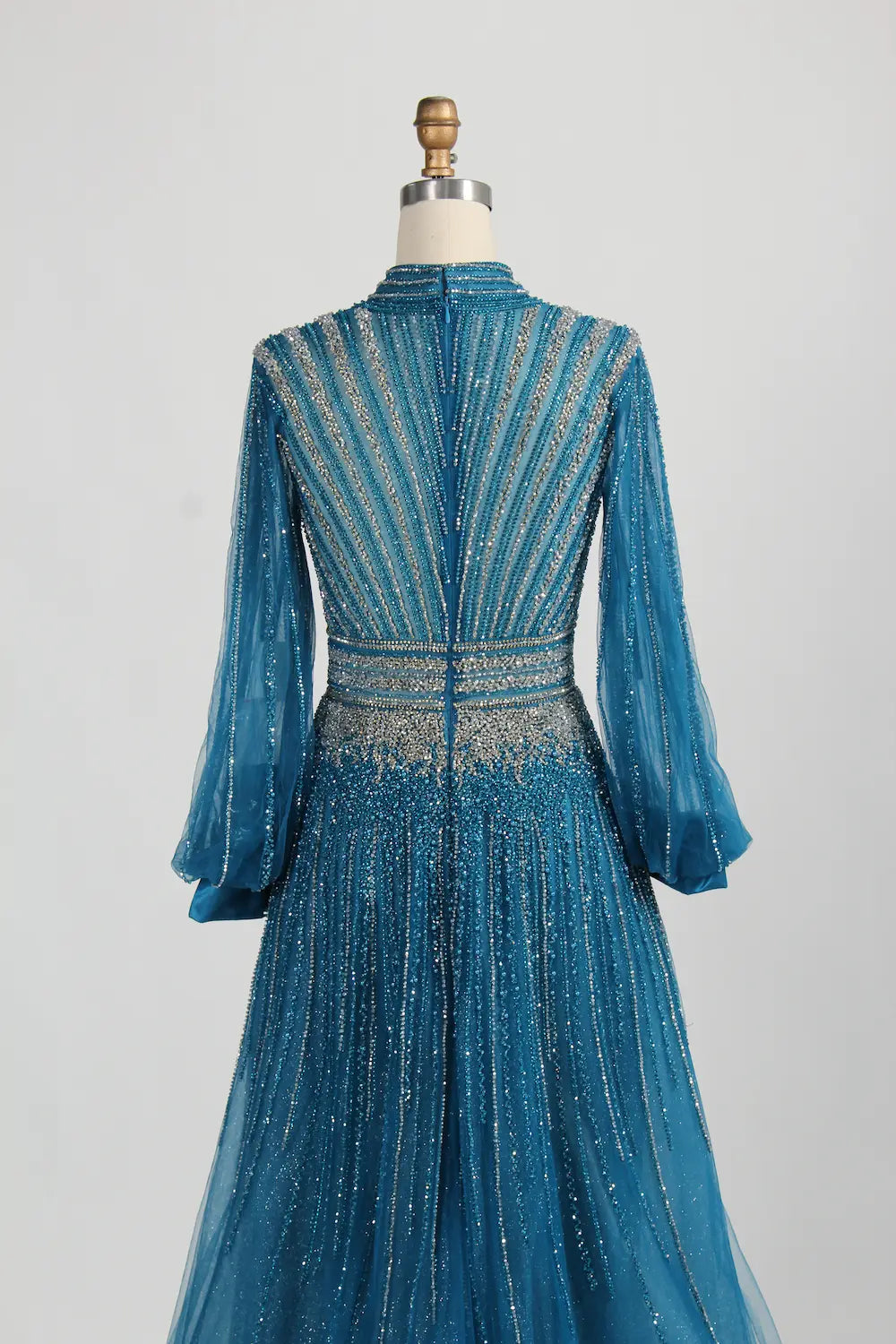 Beaded High Neck Long Sleeve A Line Mother of the Bride Dress MC122