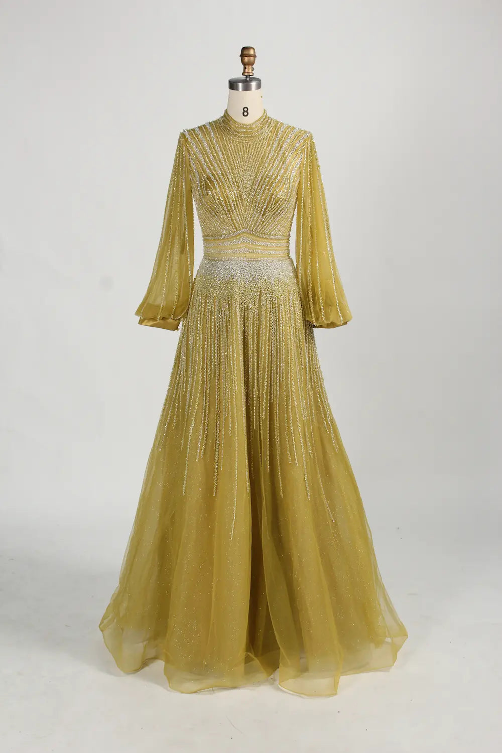 Beaded High Neck Long Sleeve A Line Mother of the Bride Dress MC122