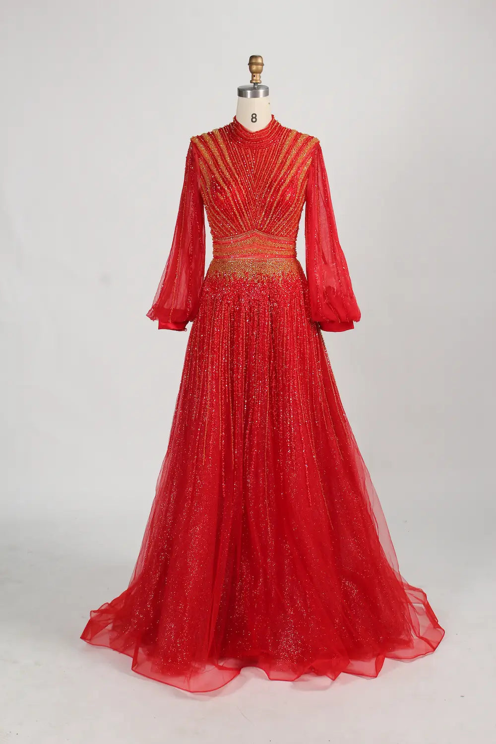 Beaded High Neck Long Sleeve A Line Mother of the Bride Dress MC122
