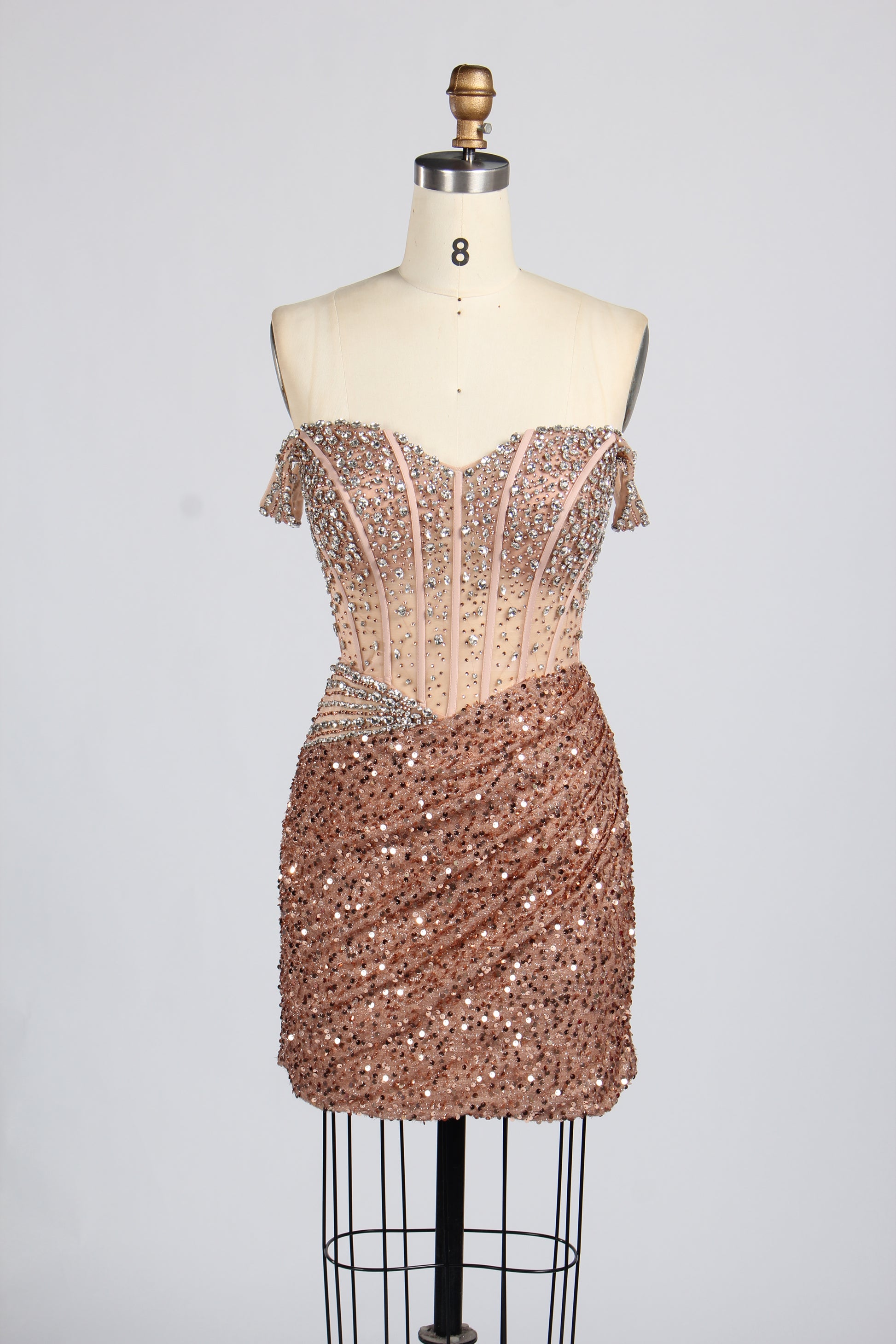 Wholesale Grey Off-Shoulder Sequin Short Prom Dress 33322S