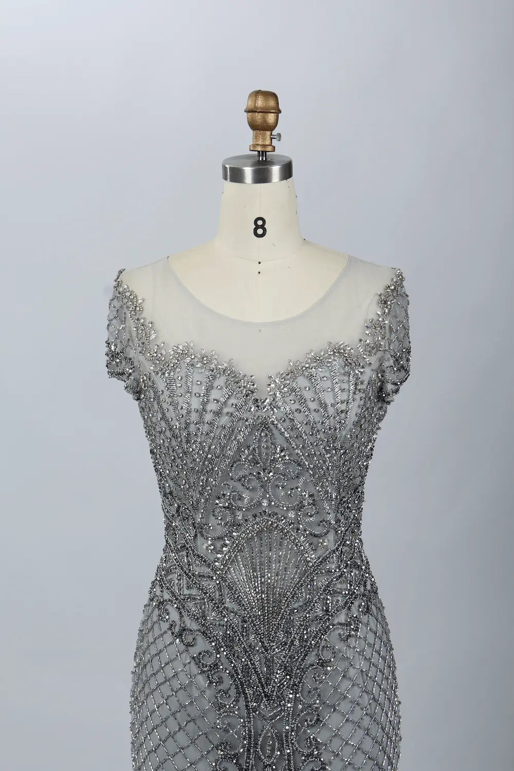 Silver Gray Sophisticated Mermaid Mother of the Bride Dress with Cap Sleeves MC053