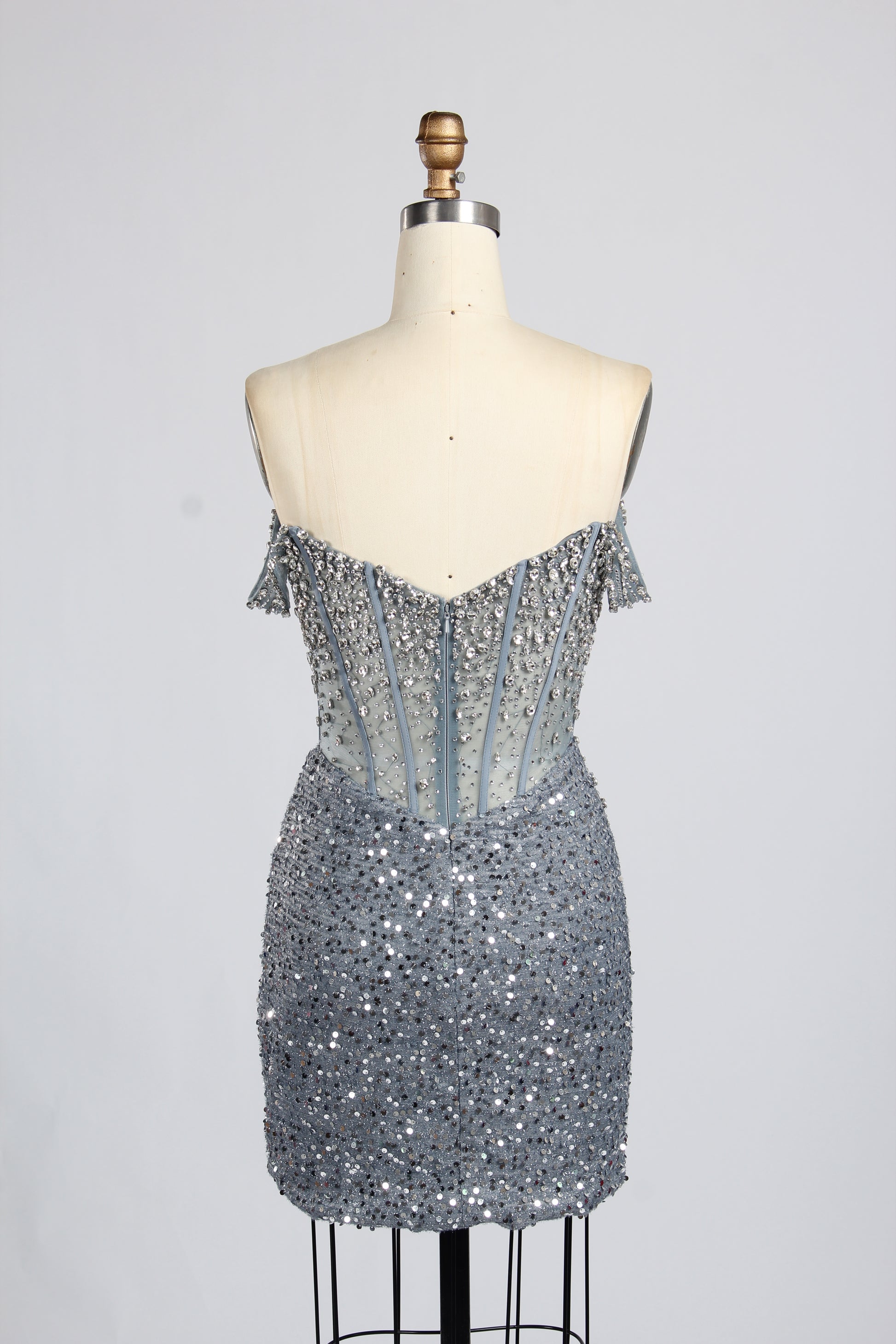 Wholesale Grey Off-Shoulder Sequin Short Prom Dress 33322S