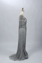 Silver Gray Sophisticated Mermaid Mother of the Bride Dress with Cap Sleeves MC053