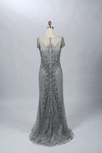 Silver Gray Sophisticated Mermaid Mother of the Bride Dress with Cap Sleeves MC053