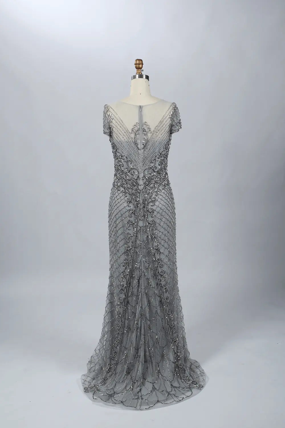 Silver Gray Sophisticated Mermaid Mother of the Bride Dress with Cap Sleeves MC053