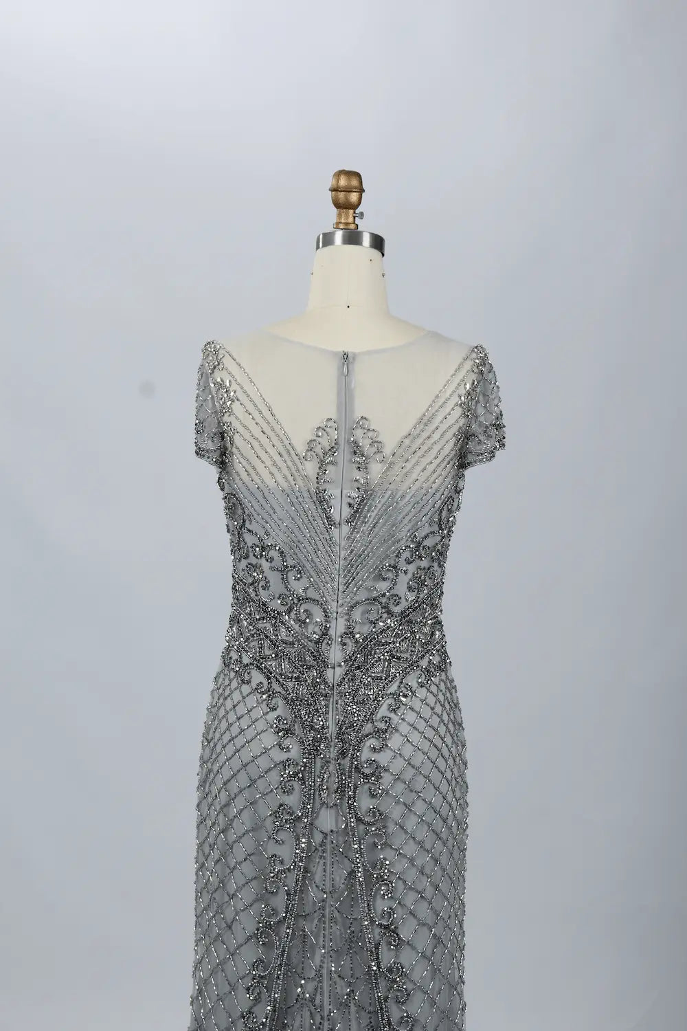 Silver Gray Sophisticated Mermaid Mother of the Bride Dress with Cap Sleeves MC053