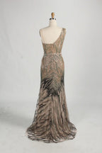One-Shoulder Beaded Evening Dress with Side Tulle Overskirt MK158
