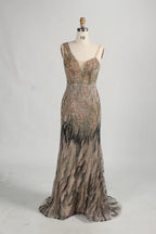 One-Shoulder Beaded Evening Dress with Side Tulle Overskirt MK158