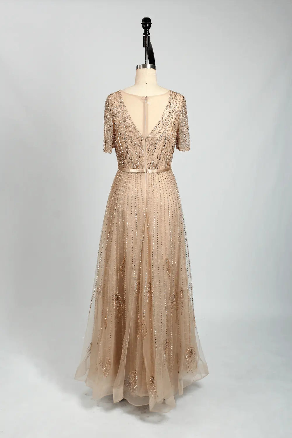 V-Neck Sparkling A-Line Mother of the Bride Dress with Short Sleeves MC083
