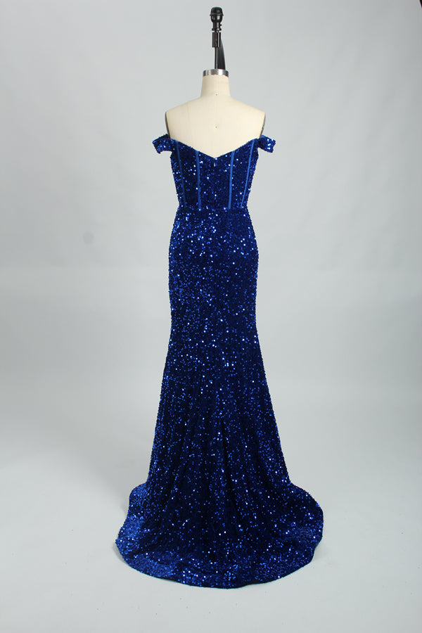 Wholesale Red Sequin Prom Dress - Off - Shoulder Mermaid Glitter Gow 32692