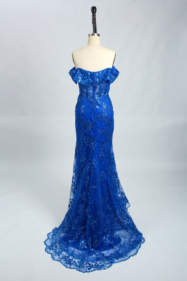 Wholesale Black Lace Prom Dress - Off - Shoulder Mermaid Slit Gown 32695