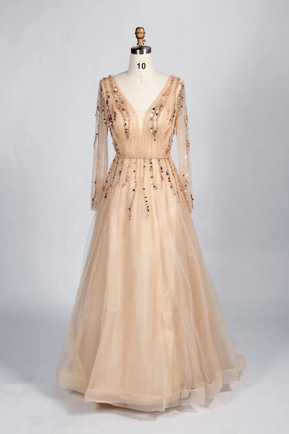 Draped V-Neck A-Line Mother of the Bride Dress with Long Sleeves MC086