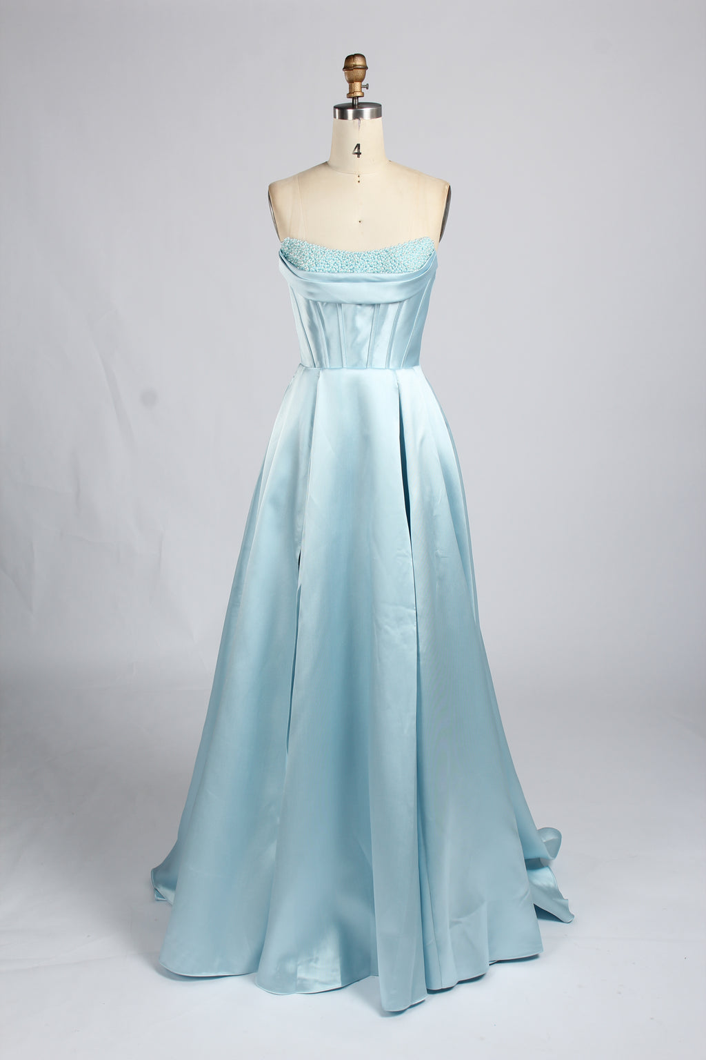 Wholesale Light Blue Pearl - Embellished Strapless Evening Gown 33219B