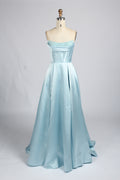 Wholesale Light Blue Pearl - Embellished Strapless Evening Gown 33219B