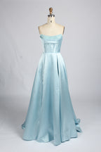 Wholesale Light Blue Pearl - Embellished Strapless Evening Gown 33219B