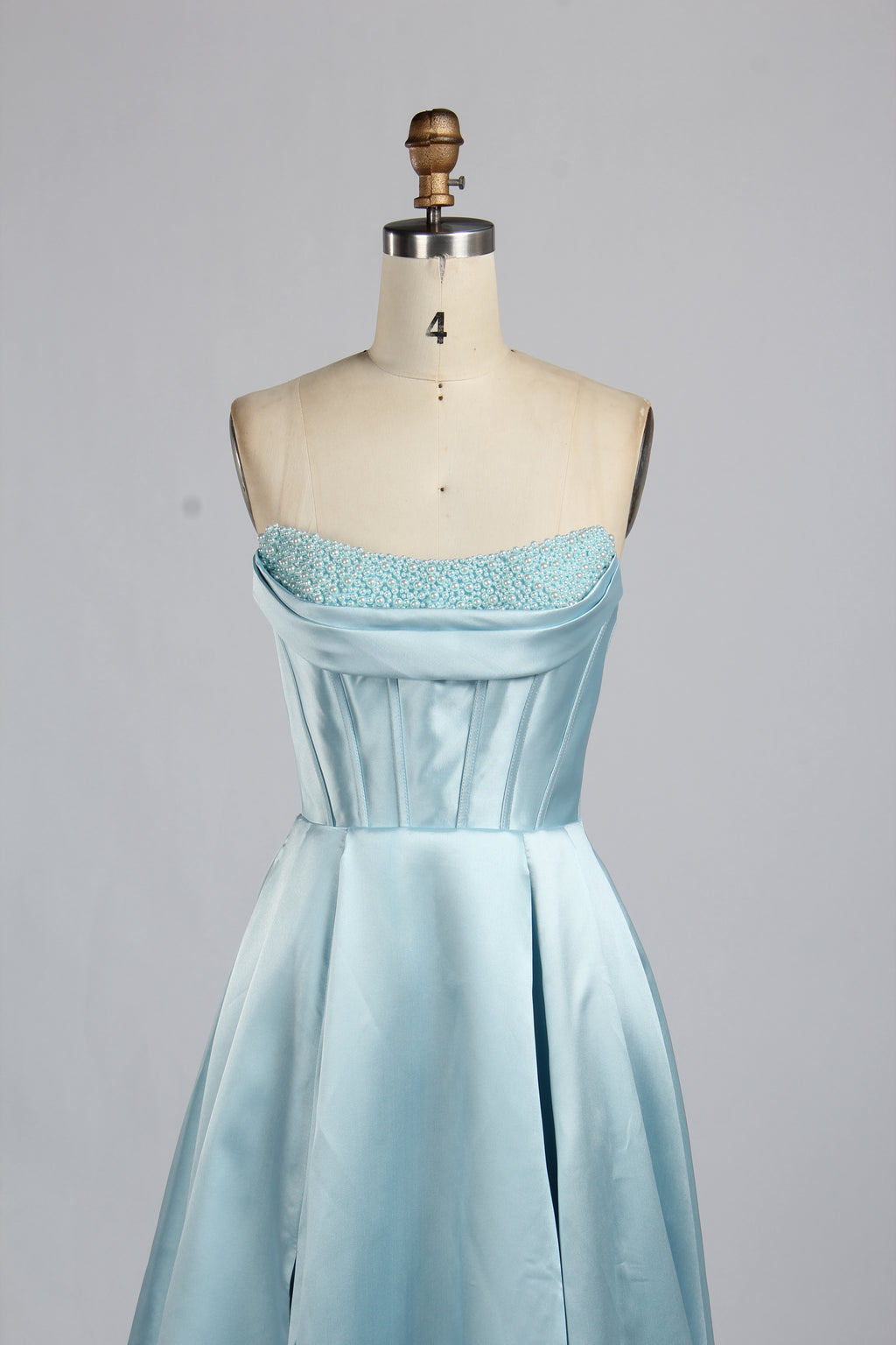 Wholesale Light Blue Pearl - Embellished Strapless Evening Gown 33219B