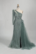 One Shoulder Sequined Sage Green Mother of the Bride Dress MC105