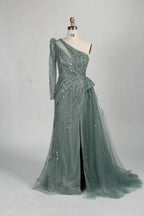 One Shoulder Sequined Sage Green Mother of the Bride Dress MC105