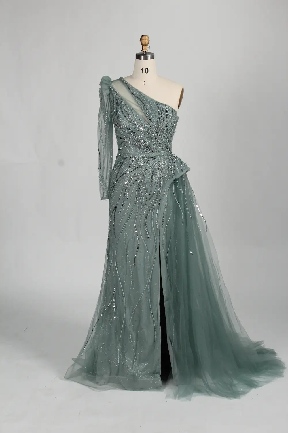 One Shoulder Sequined Sage Green Mother of the Bride Dress MC105