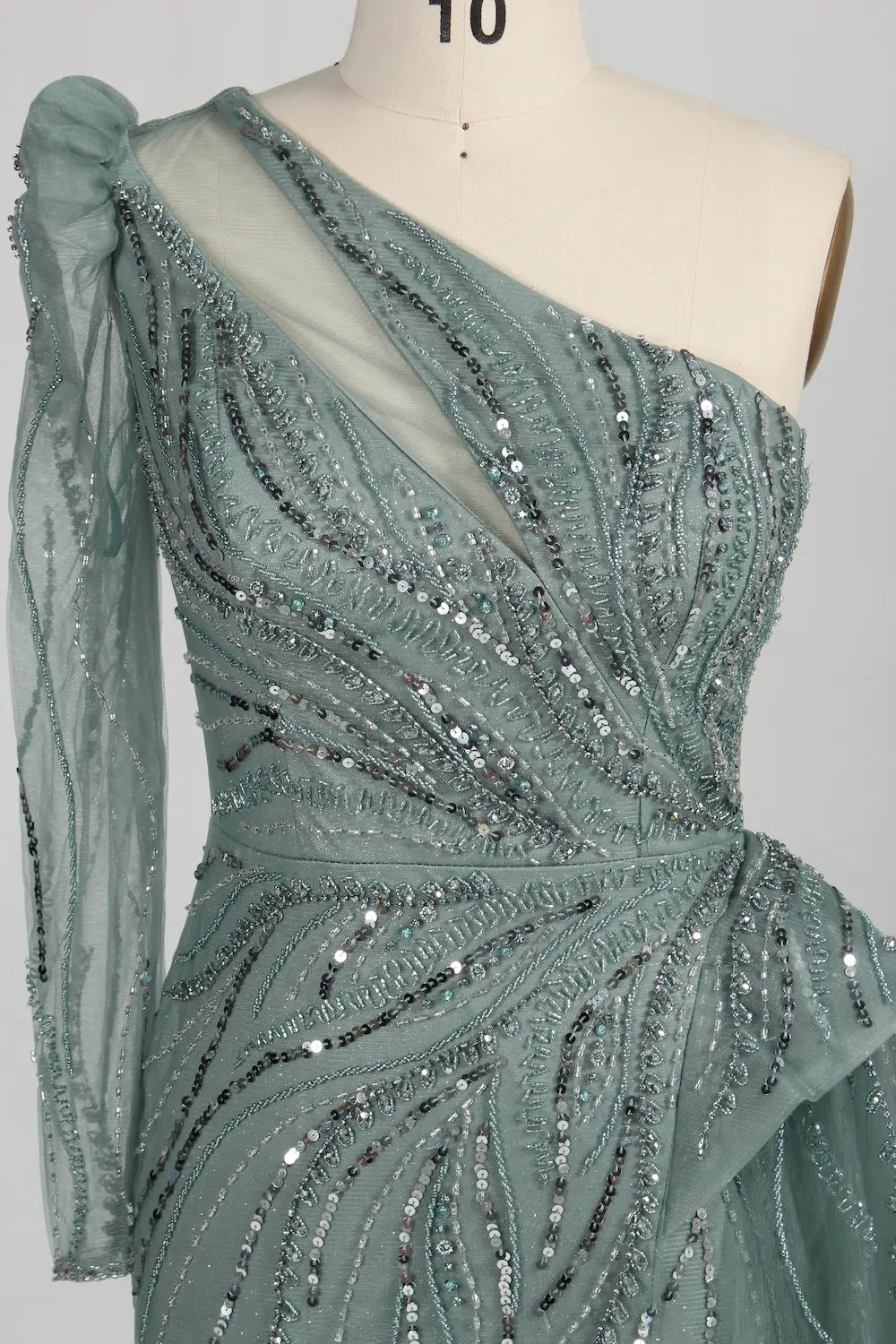 One Shoulder Sequined Sage Green Mother of the Bride Dress MC105