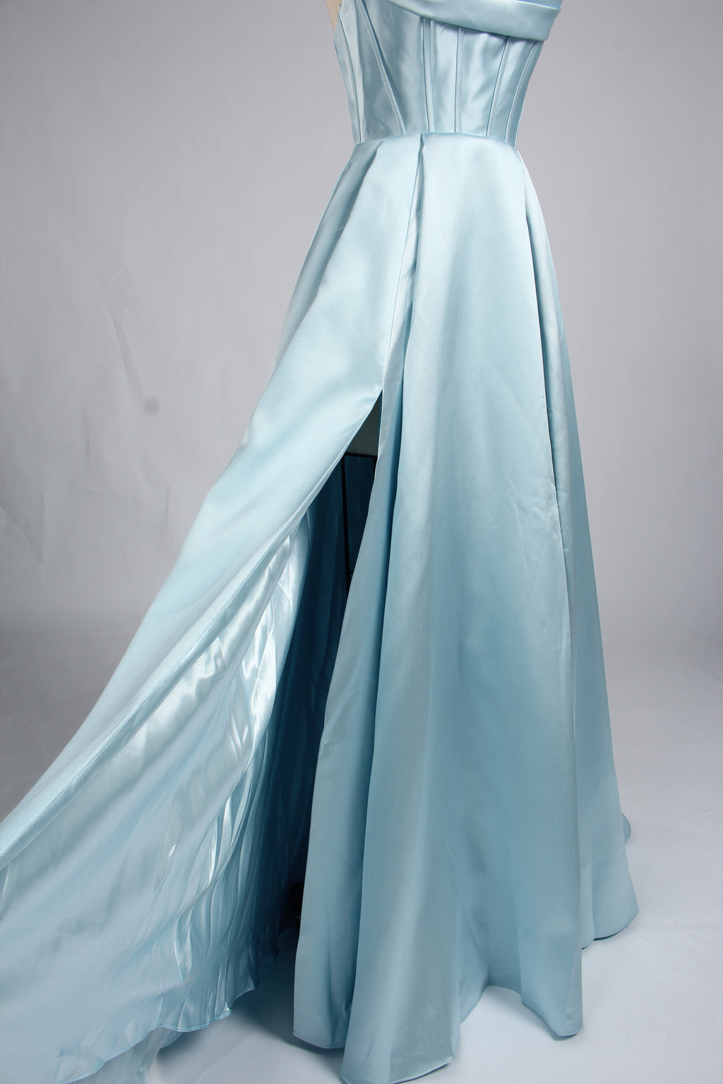 Wholesale Light Blue Pearl - Embellished Strapless Evening Gown 33219B