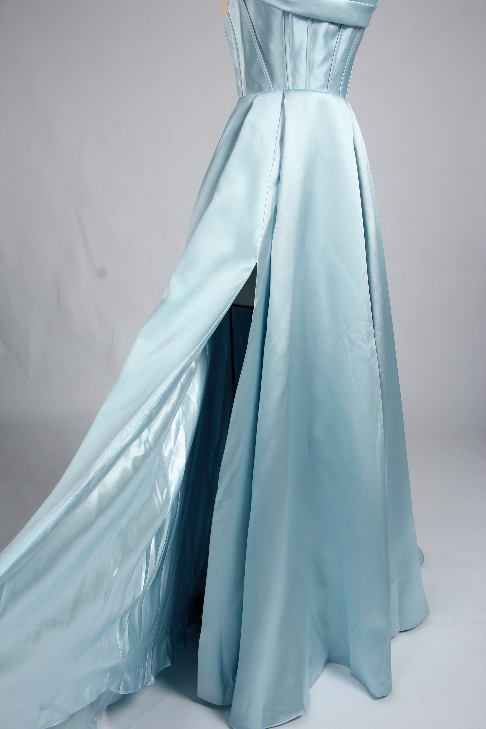 Wholesale Light Blue Pearl - Embellished Strapless Evening Gown 33219B