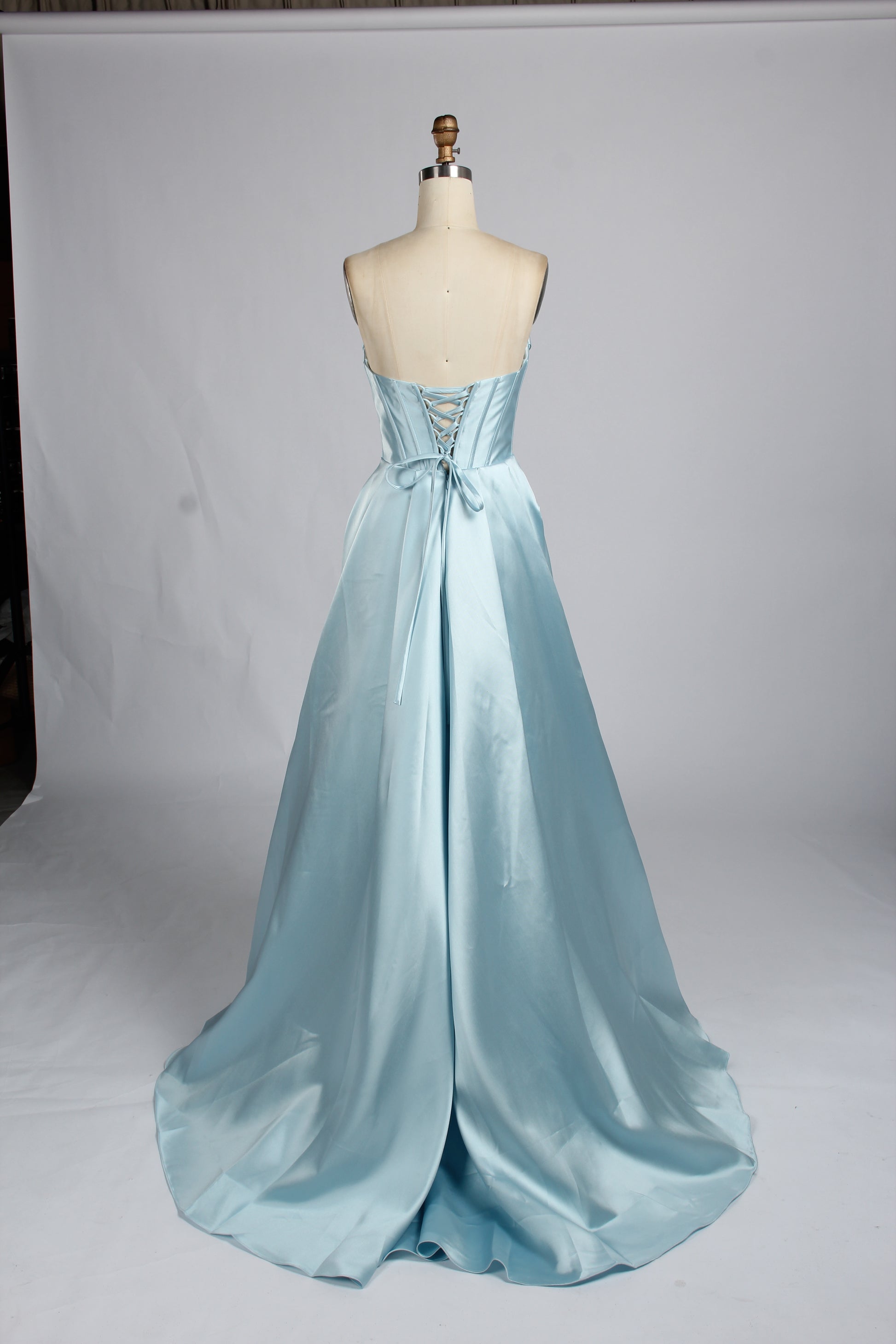 Wholesale Light Blue Pearl - Embellished Strapless Evening Gown 33219B