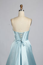 Wholesale Light Blue Pearl - Embellished Strapless Evening Gown 33219B