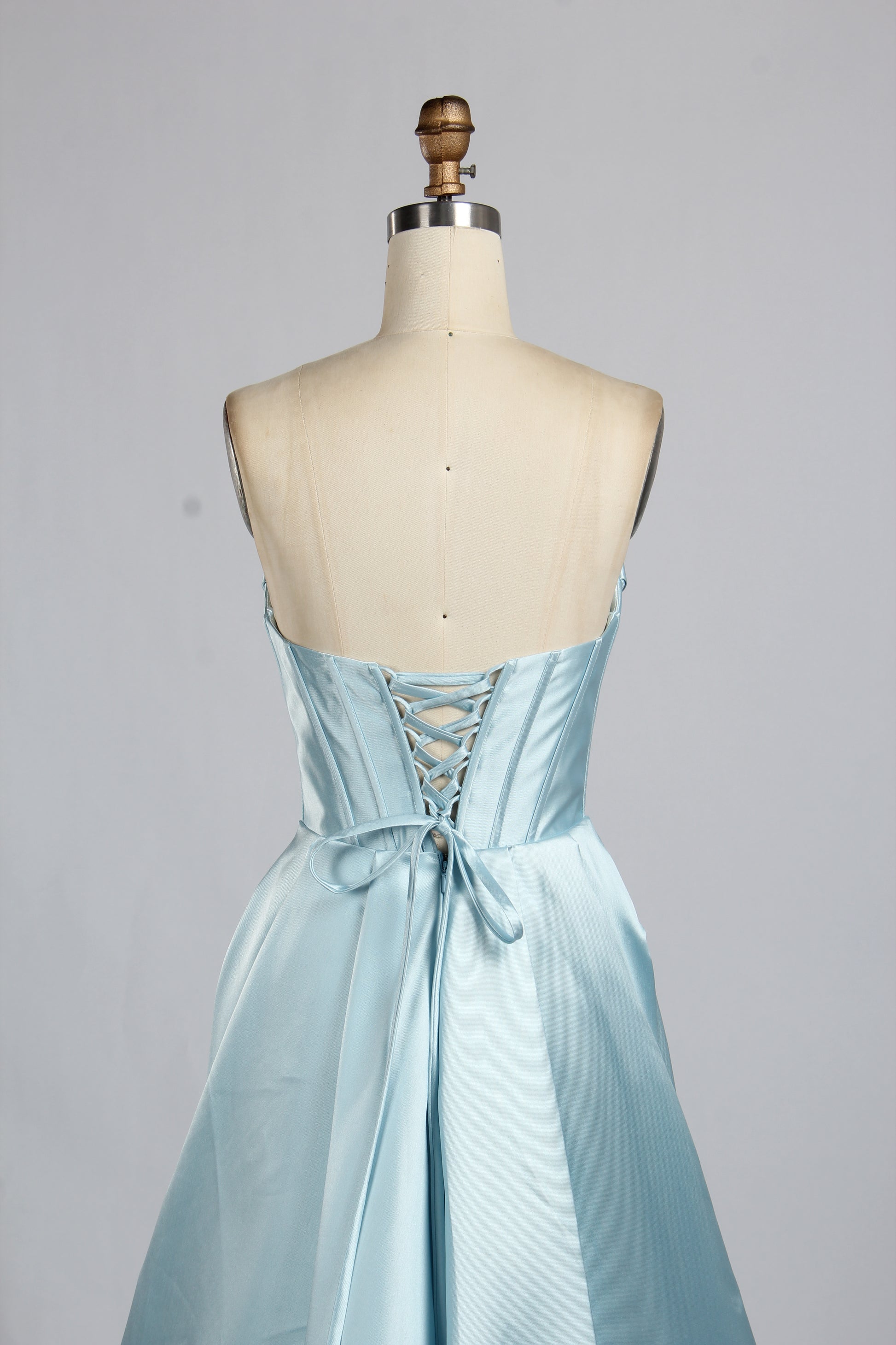 Wholesale Light Blue Pearl - Embellished Strapless Evening Gown 33219B