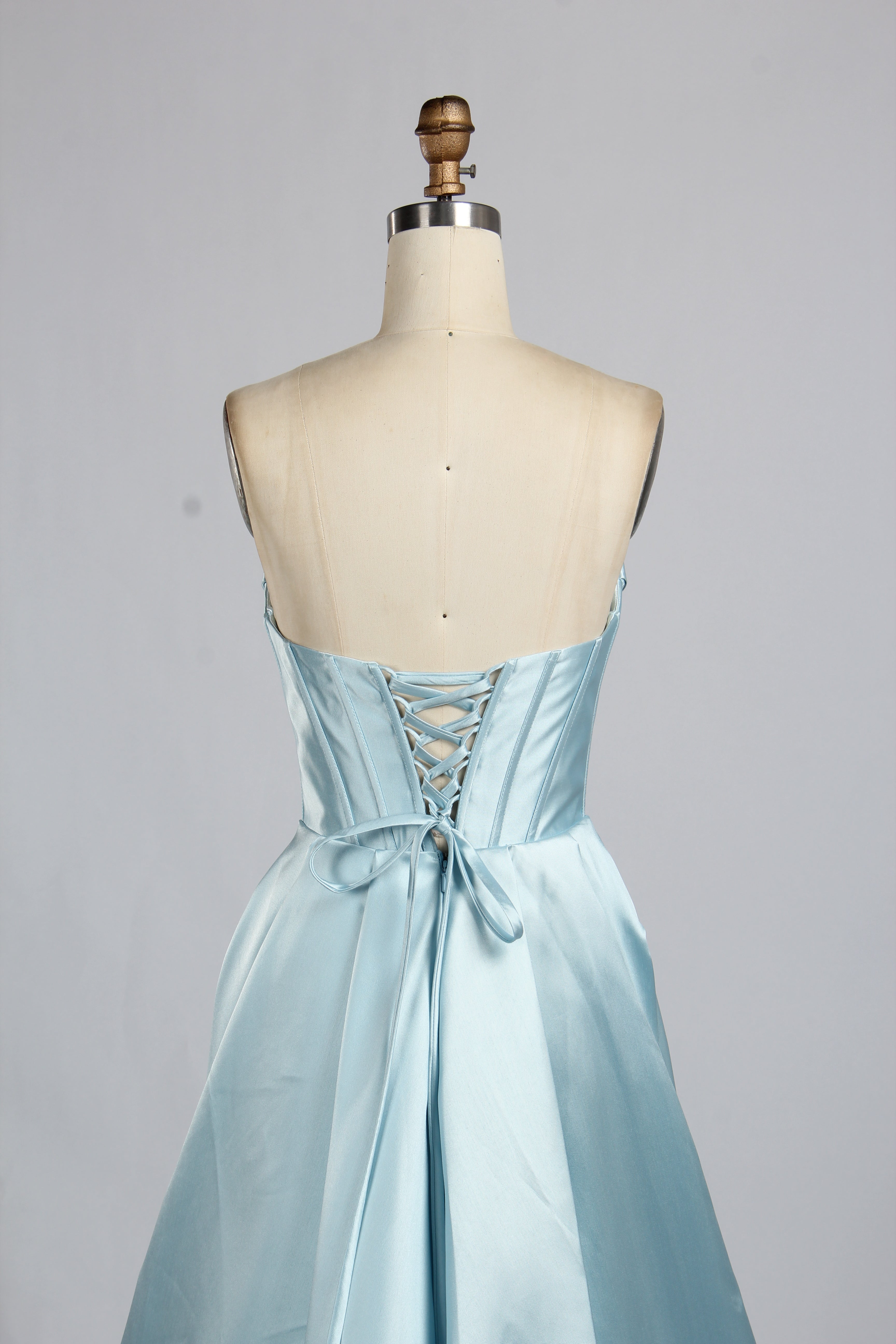 Wholesale Light Blue Pearl - Embellished Strapless Evening Gown 33219B