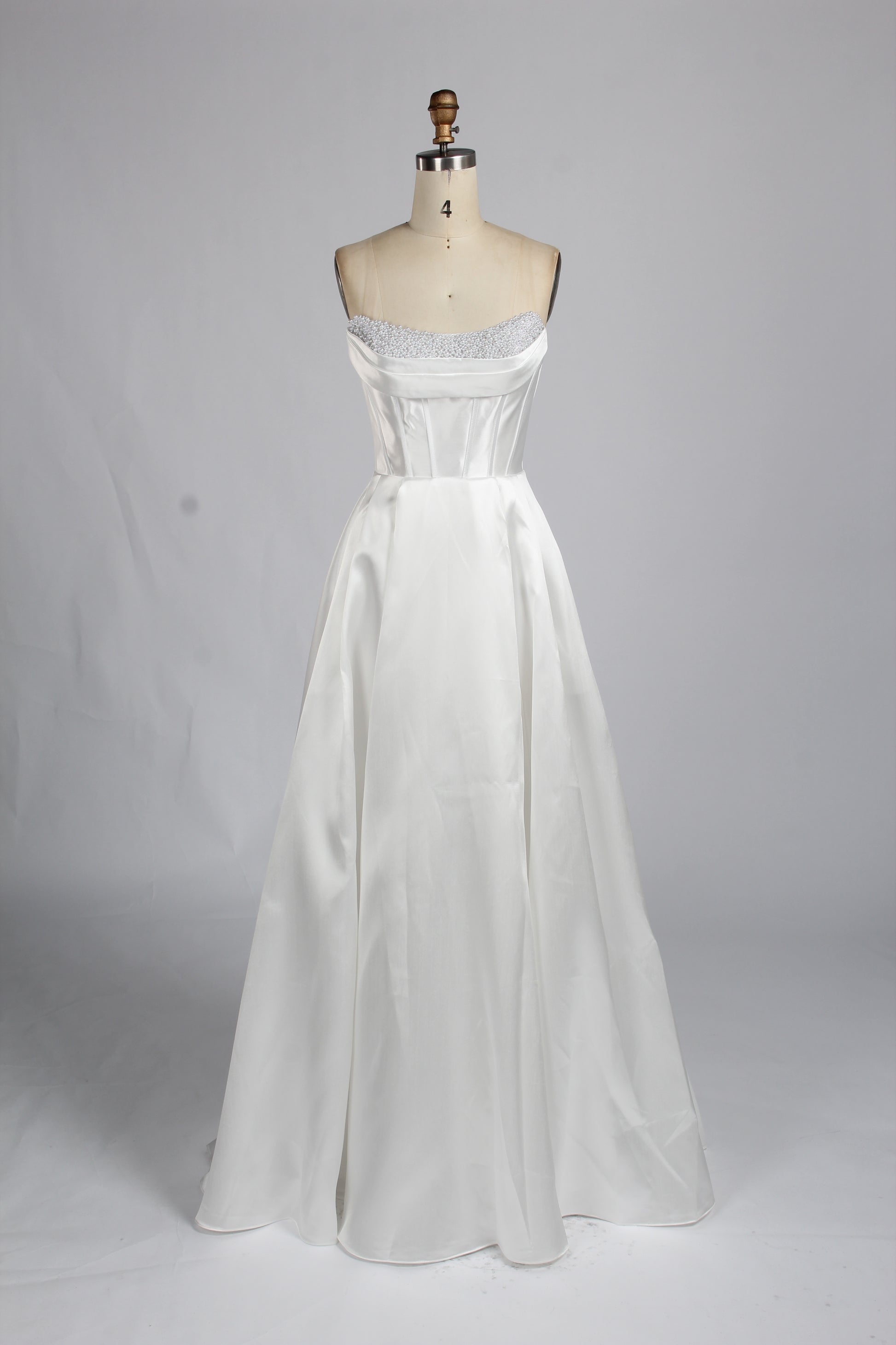 Wholesale Light Blue Pearl - Embellished Strapless Evening Gown 33219B