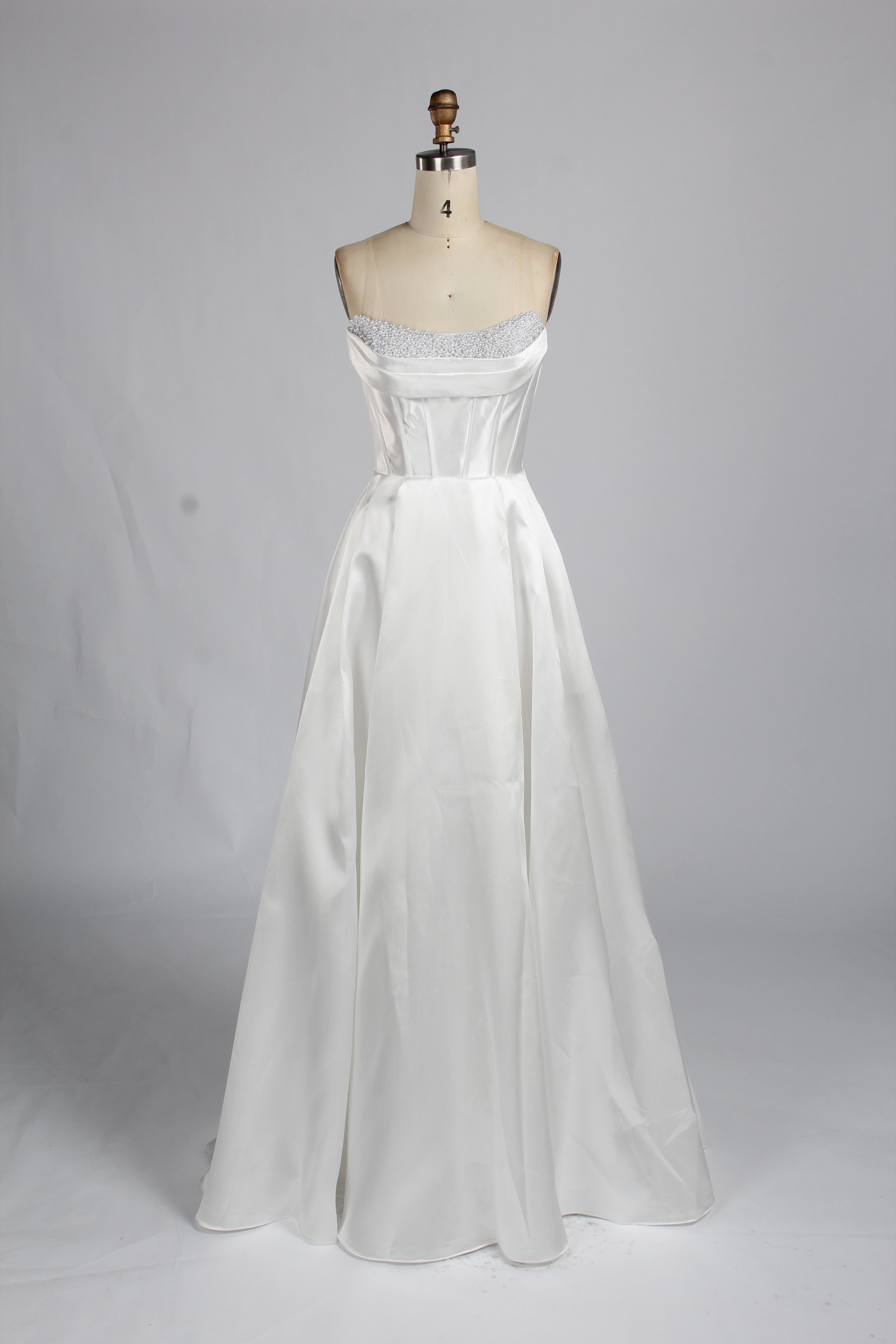 Wholesale Light Blue Pearl - Embellished Strapless Evening Gown 33219B