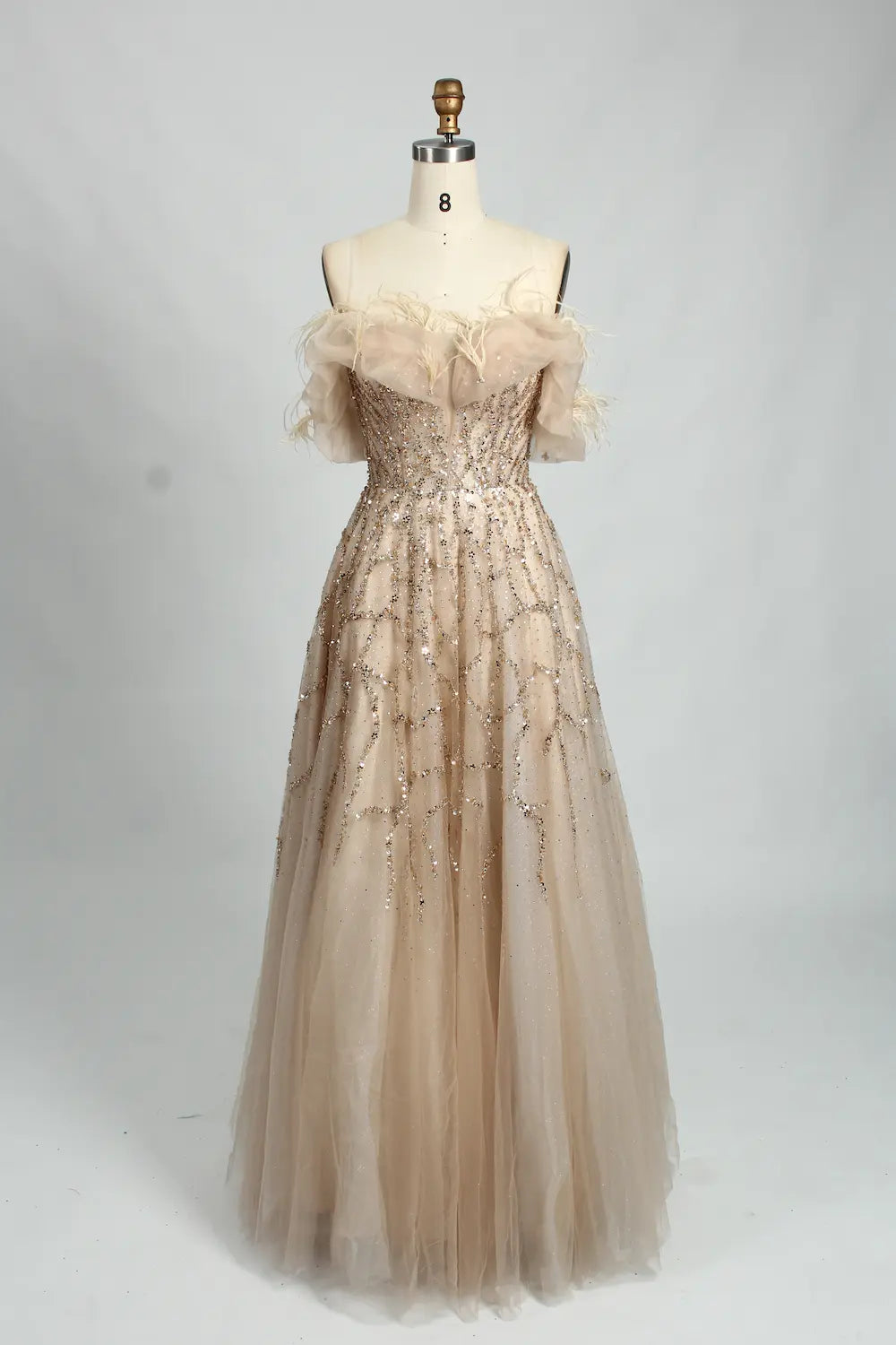 Off the Shoulder Sequined A-Line Evening Dress MC101