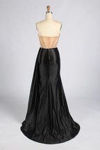 Black Strapless Beaded Corset Satin Mermaid Evening Gown MC188