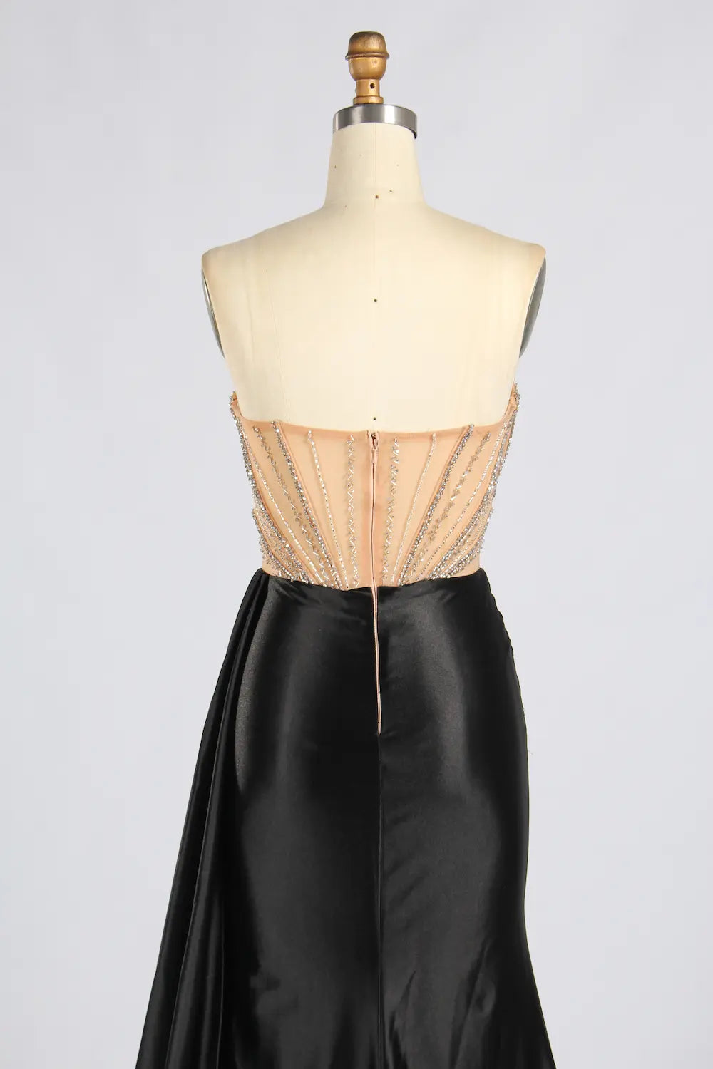 Black Strapless Beaded Corset Satin Mermaid Evening Gown MC188