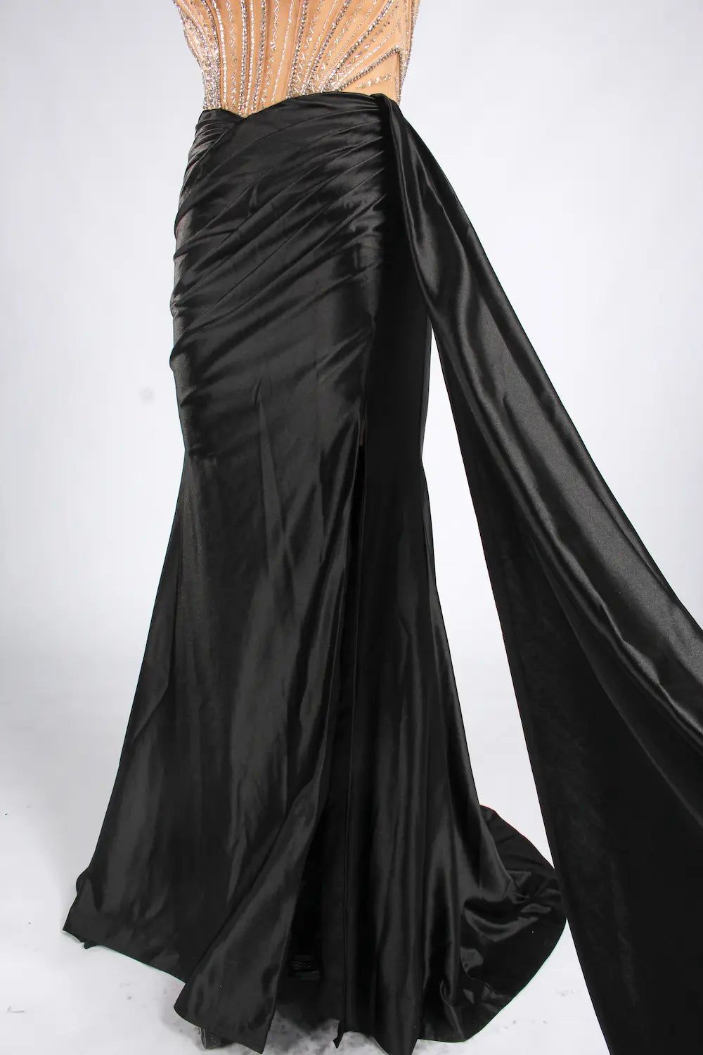 Black Strapless Beaded Corset Satin Mermaid Evening Gown MC188