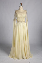 Champagne Beaded Long Split Sleeves Chiffon A-Line Mother of the Bride Dress MC189