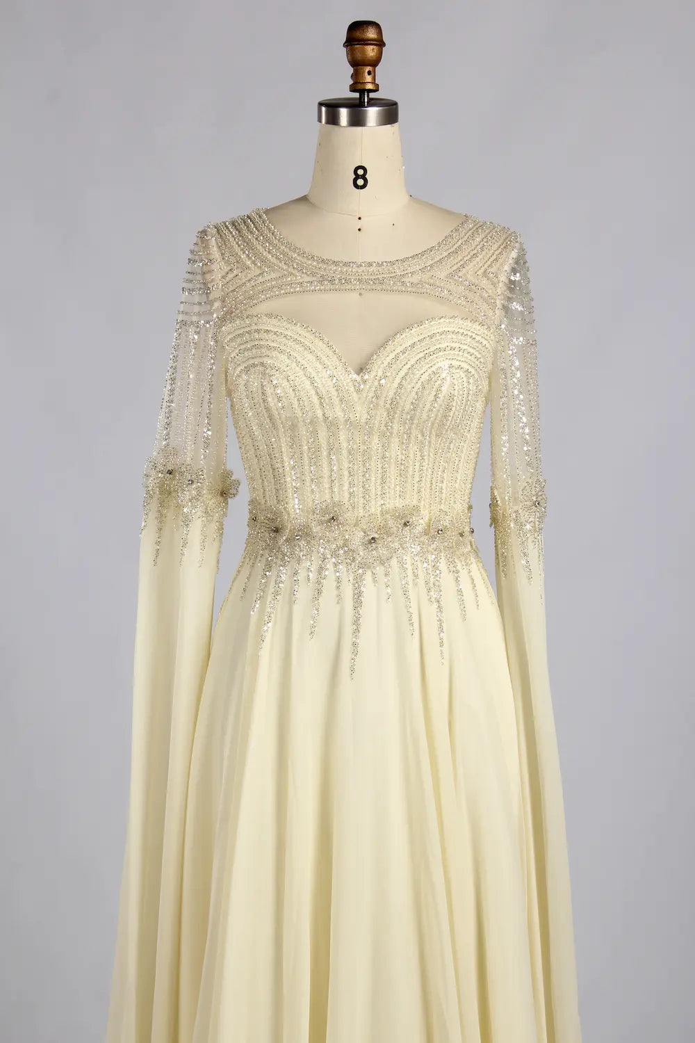 Champagne Beaded Long Split Sleeves Chiffon A-Line Mother of the Bride Dress MC189