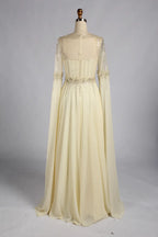 Champagne Beaded Long Split Sleeves Chiffon A-Line Mother of the Bride Dress MC189