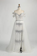 Off the Shoulder Beaded White Evening Dress MC125