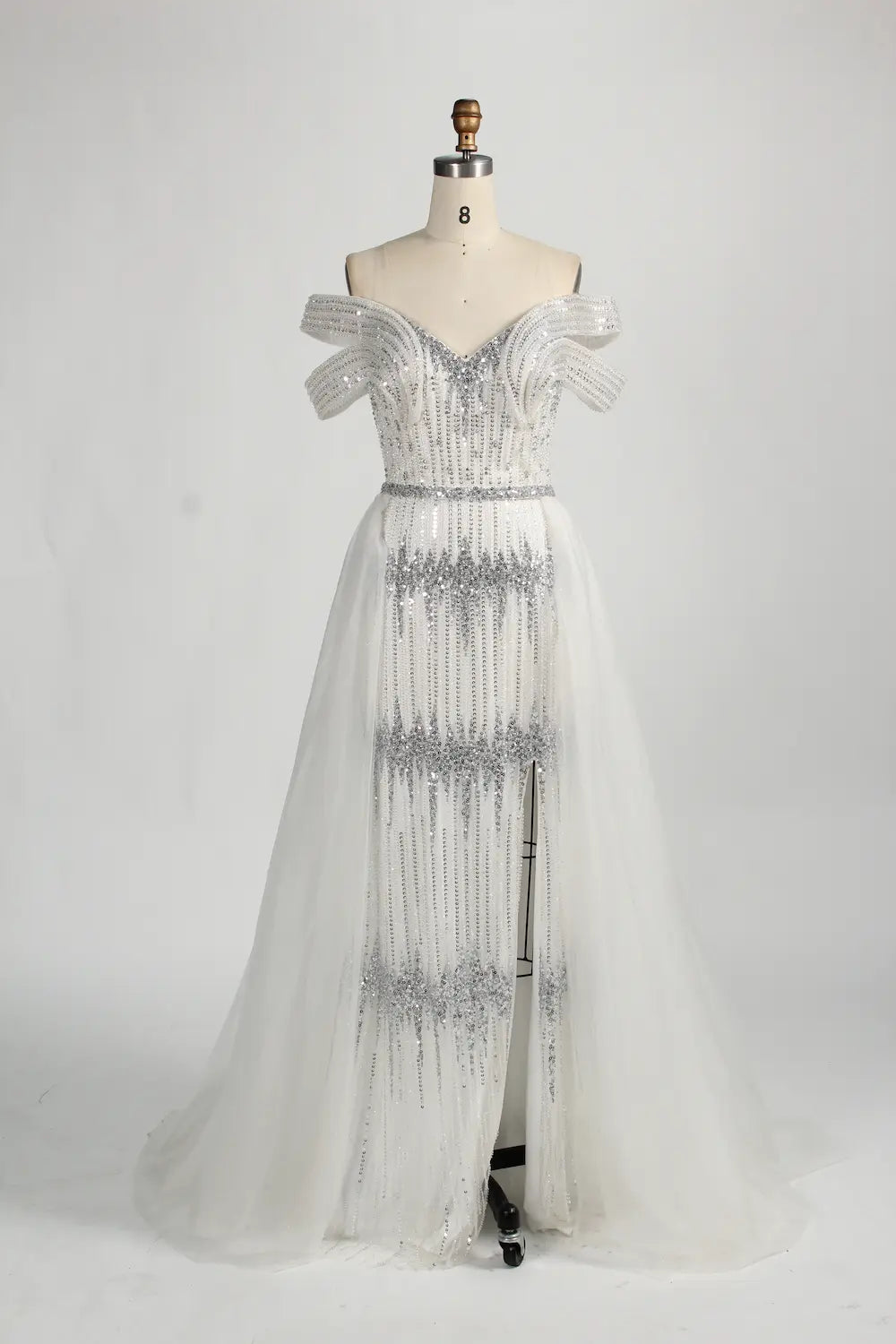 Off the Shoulder Beaded White Evening Dress MC125