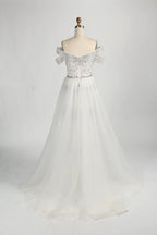 Off the Shoulder Beaded White Evening Dress MC125