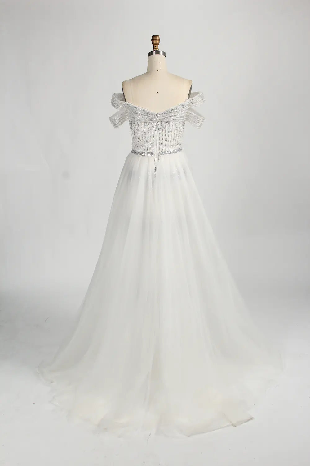 Off the Shoulder Beaded White Evening Dress MC125