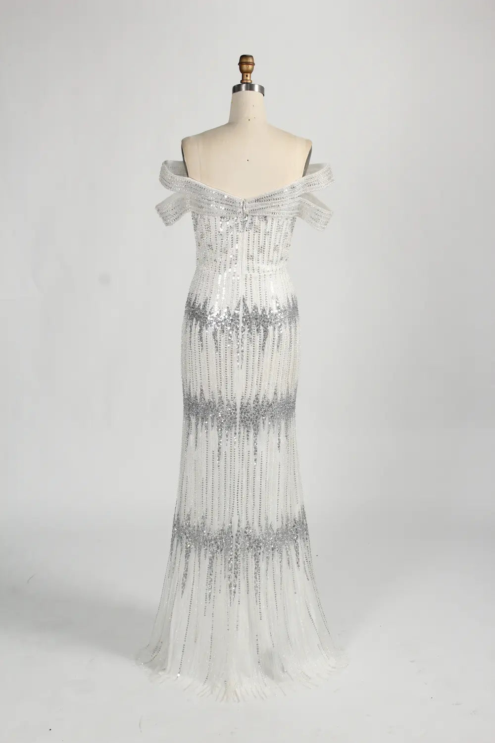 Off the Shoulder Beaded White Evening Dress MC125