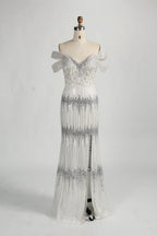 Off the Shoulder Beaded White Evening Dress MC125